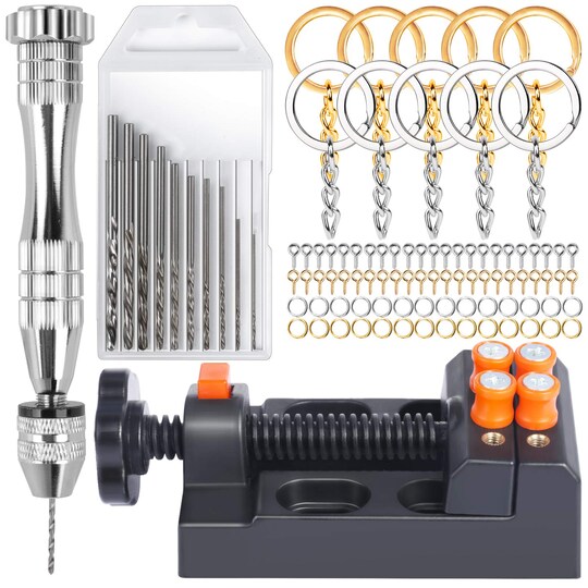 LEOBRO Hand Drill Pin Vise Hand Drill for Jewelry Making Mini Drill with Small Drill Bits Drill Press Vise 210pcs Keychain Making Supplies Resin Tools for Jewelry Keychains Miniature Crafts Michaels